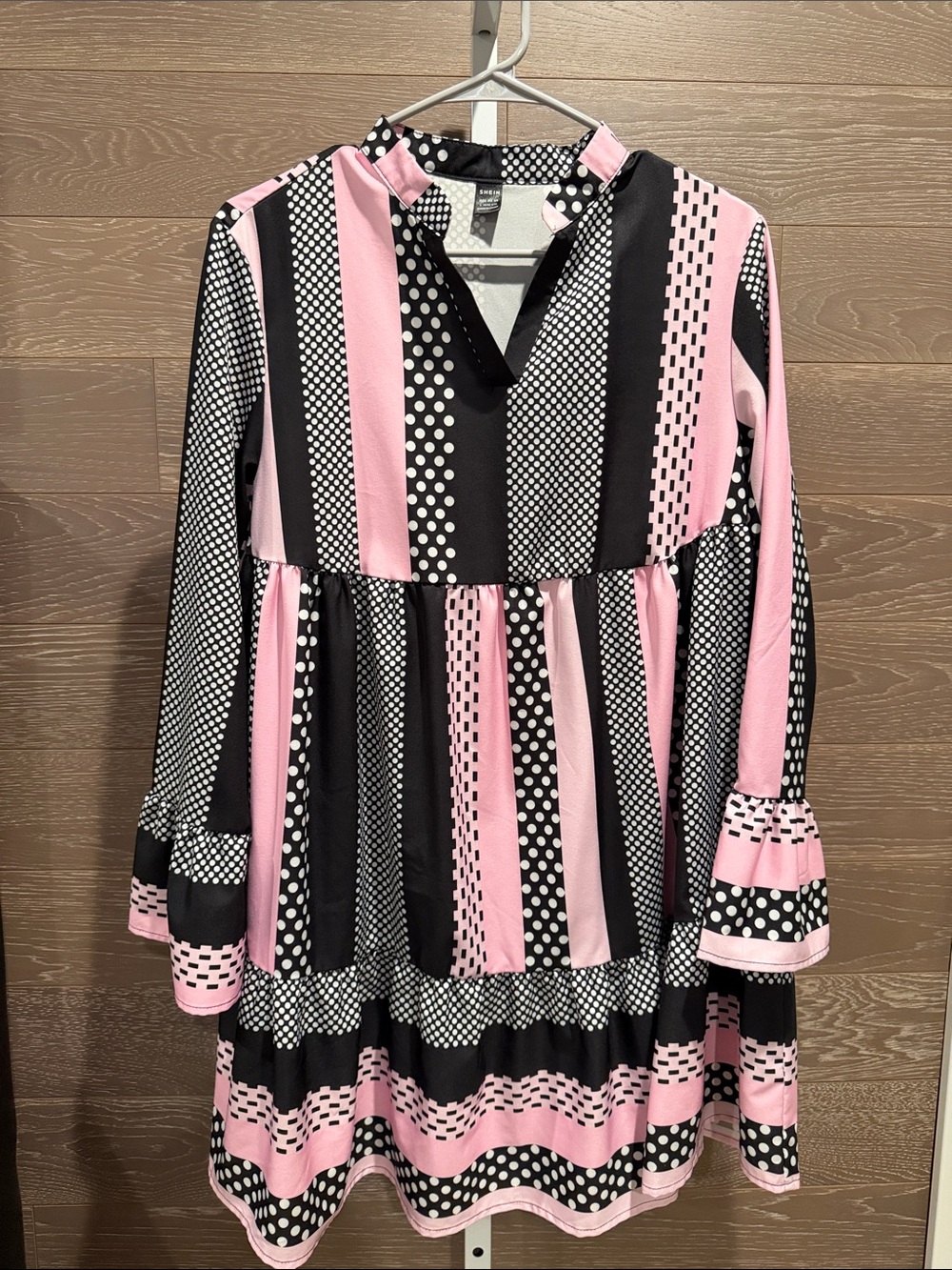 Striped Polka-Dot Tiered Ruffle Dress